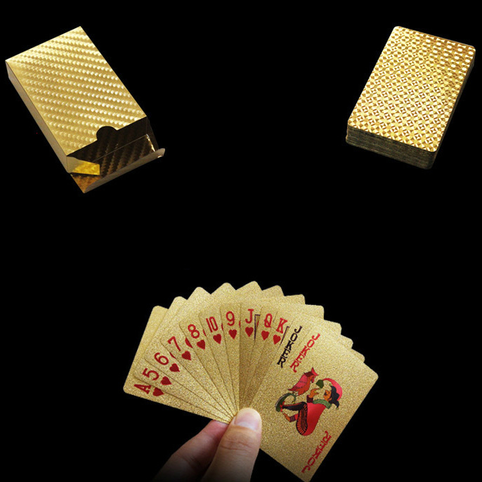 Kartu Remi Poker Lapisan Gold Foil Motif Grid - Golden